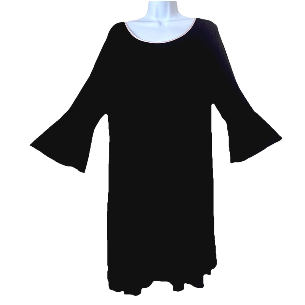Kate Spade Black Bell Sleeve Shift Dress Pink Trim Keyhole Back Size‎ L
